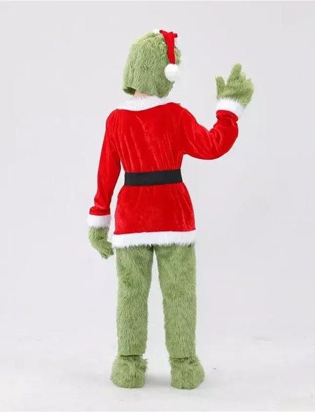 Venda quente da temporada halloween verde grinch cosplay traje papai noel com calças de pele conjunto jogar traje em massa monstro verde gri