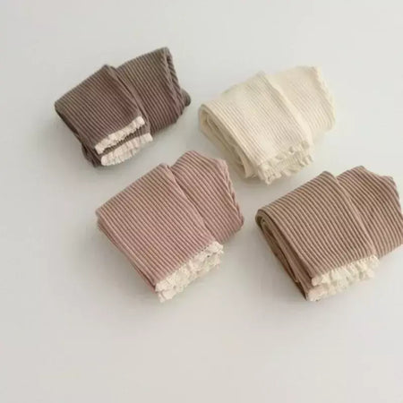 Outono novo bebê com nervuras rendas leggings menina da criança casual calças de algodão menino infantil sólido kintted calças criança calças de fundo