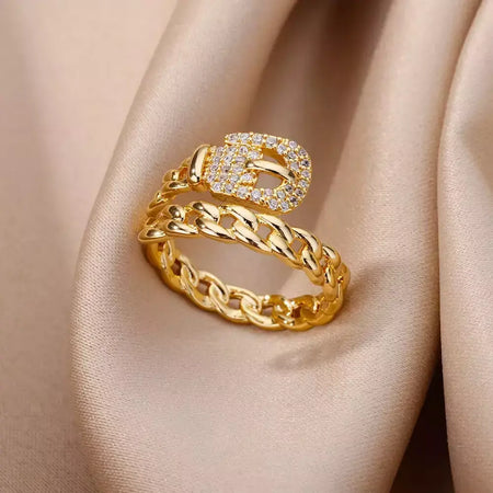 Anéis geométricos de zircônia de aço inoxidável para mulheres luxo mau olhado cor dourada ajustável na moda casamento estética jewerly presente