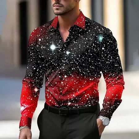 2024 venda quente camisa masculina de natal estrela/galaxy camisa de manga longa arte casual festa vestido de noite outono/inverno gola alta
