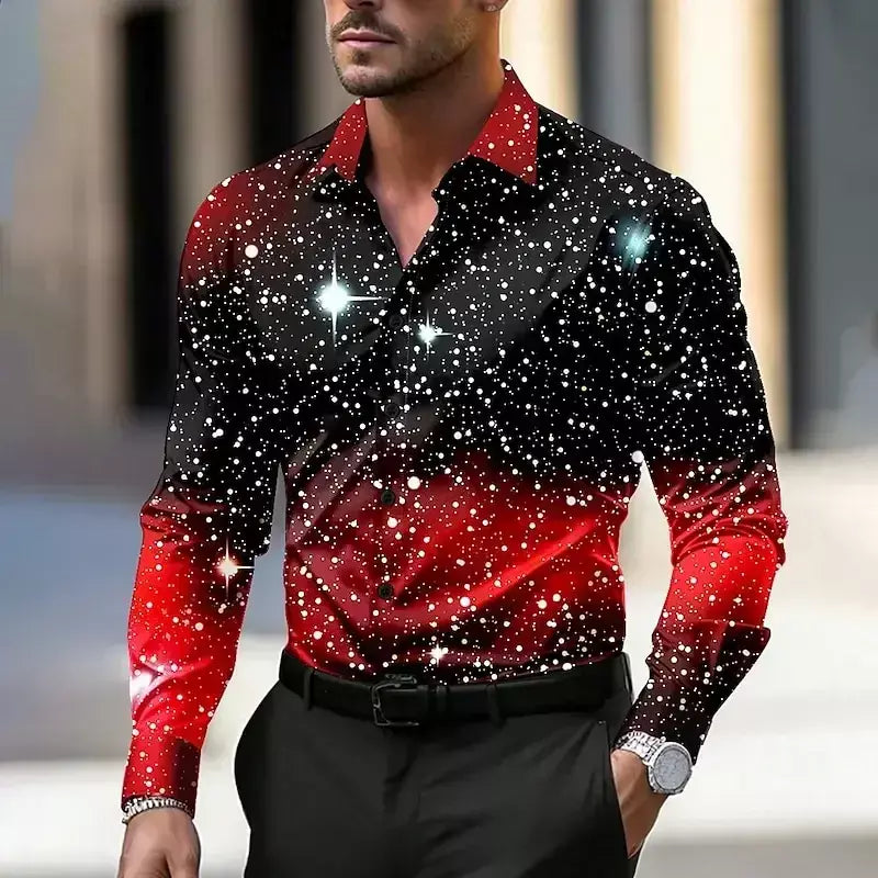 2024 venda quente camisa masculina de natal estrela/galaxy camisa de manga longa arte casual festa vestido de noite outono/inverno gola alta