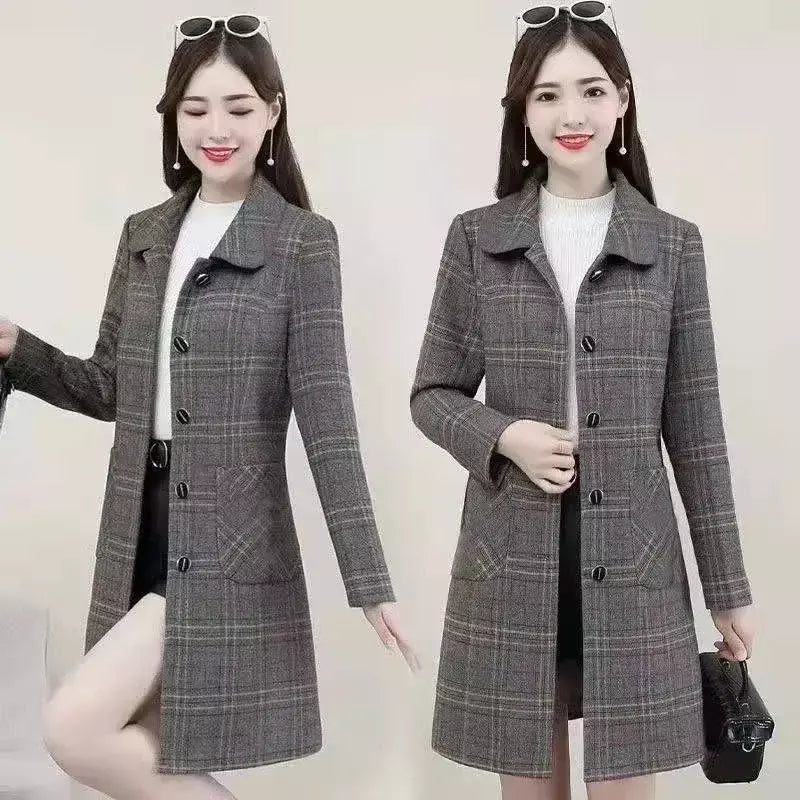 Venda quente da temporada novo casaco de lã feminino solto ajuste de comprimento médio outerwear moda outono inverno casaco de fibra de poliéster sli