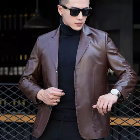 Blazers e ternos de couro masculinos, jaqueta marrom de alta qualidade, casacos de negócios, moda Premium, 2024