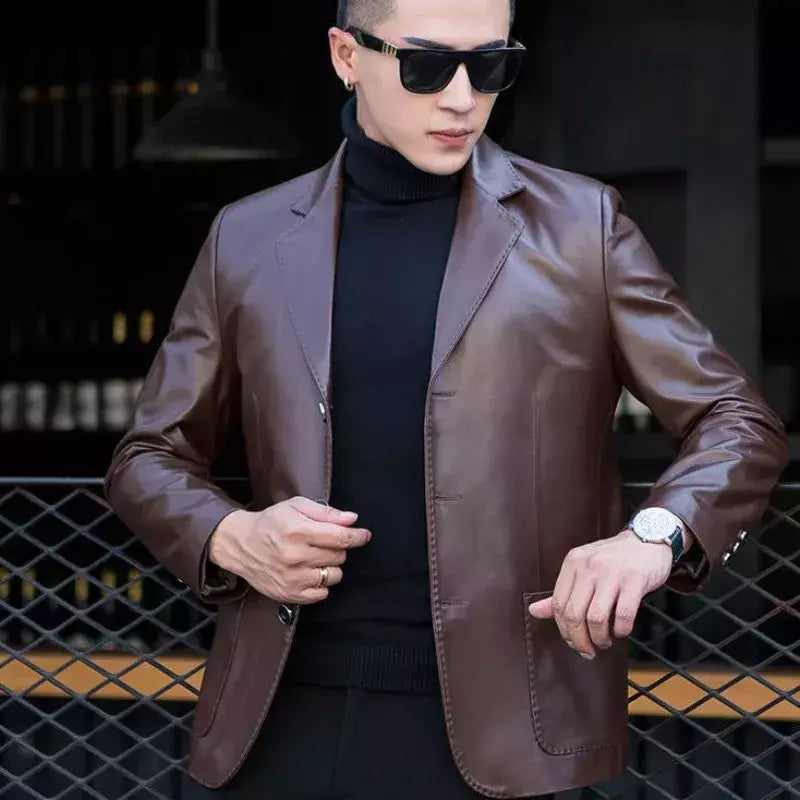 Blazers e ternos de couro masculinos, jaqueta marrom de alta qualidade, casacos de negócios, moda Premium, 2024