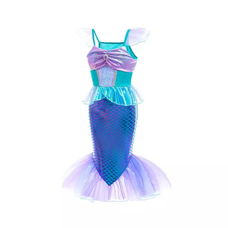 Meninas roxo-azul sereia ariel cosplay vestido de halloween vestido de festa de aniversário meninas praia vestido de férias