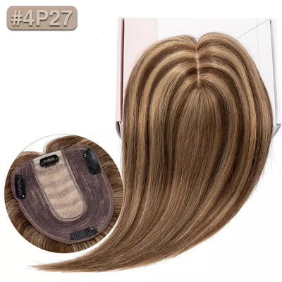 S-noilite 10x12cm toppers de cabelo em linha reta 3.5x9cm base de seda perucas de cabelo clipe em extensões de cabelo marrom cabelo humano para mulher