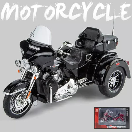 CVO-Tri Glide Alloy Motorcycle Model for Kids, Três Rodas, Cruzeiro, Viagem, Diecast, Lazer na Rua, Luz Sonora, Presente, 1:9