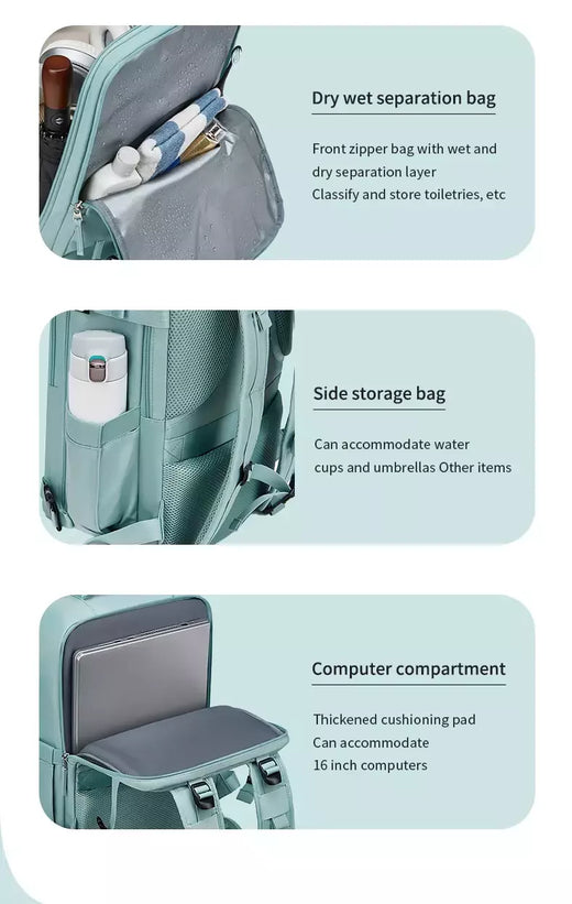 USB Carregamento Laptop Mochila para Mulheres, Mochila Escolar para Adolescente, Saco de Sapato Independente, Saco De Viagem Ao Ar Livre, 15.6";;VERDADEIRO;;"army green