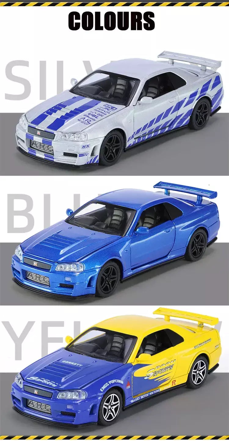 1:32 gtr r34 skyline simulação de liga rápida modelo de carro diecasts & veículos de brinquedo e carros furiosos decoração brinquedos para crianças menino