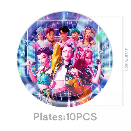 Conjunto de talheres para decoração de festa de aniversário, caçadores de demônios, copo, prato, guardanapo, banner, balão, meninas, coreano, kpop, anime, suprimentos de festa, decoração