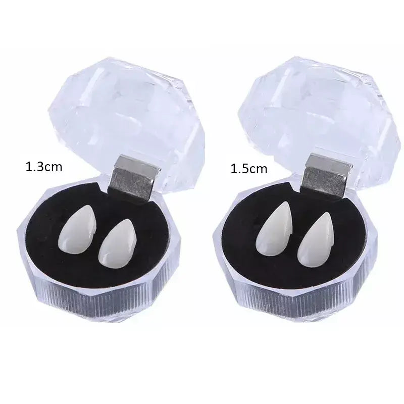Dentes de vampiro presas dentaduras adereços traje de halloween adereços dentes falsos cola sólida adesivo dentadura decoração de festa de halloween