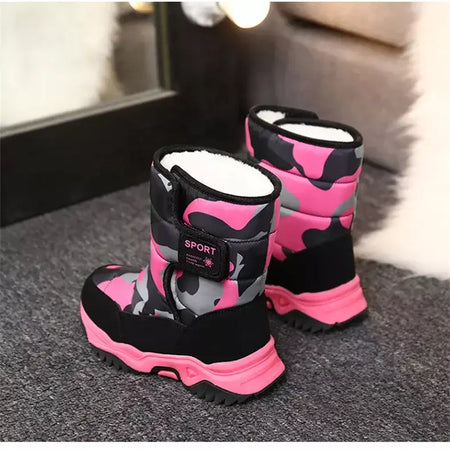 2023 inverno crianças sapatos de pelúcia tecido impermeável antiderrapante sapatos da menina sola de borracha botas de neve moda quente botas ao ar livre