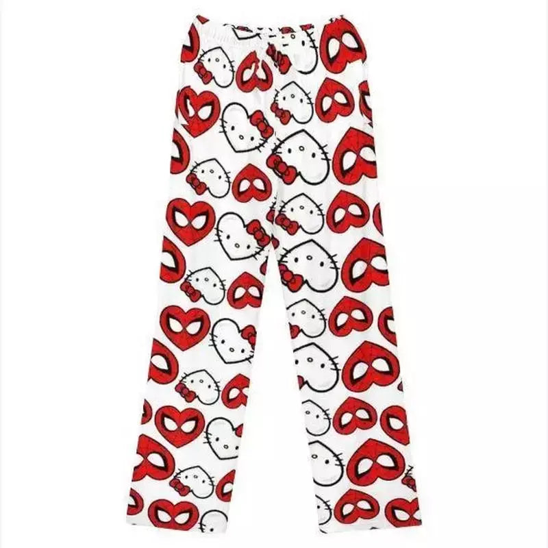 Olá kitty homem-aranha algodão solto senhoras calças de pijama calças de pijama feminino masculino dos desenhos animados sleep bottoms lounge wear menina sono