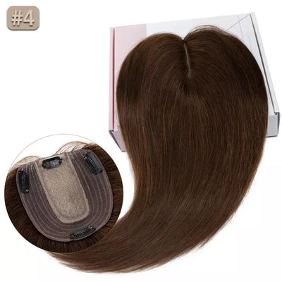 S-noilite 10x12cm toppers de cabelo em linha reta 3.5x9cm base de seda perucas de cabelo clipe em extensões de cabelo marrom cabelo humano para mulher