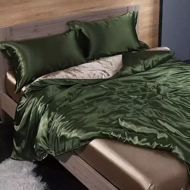 Luxo Satin Bedding Set Capa de edredão com fronha Estilo Europeu King Queen Size Confortável Bed Set Covers Folha de linho