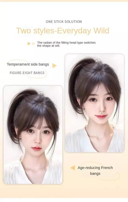 Nenhum clipes de cabelo humano franja francesa gancho e laço pasta mágica toppers para mulheres fácil de usar adesivos de costura remendos de cabelo extensão