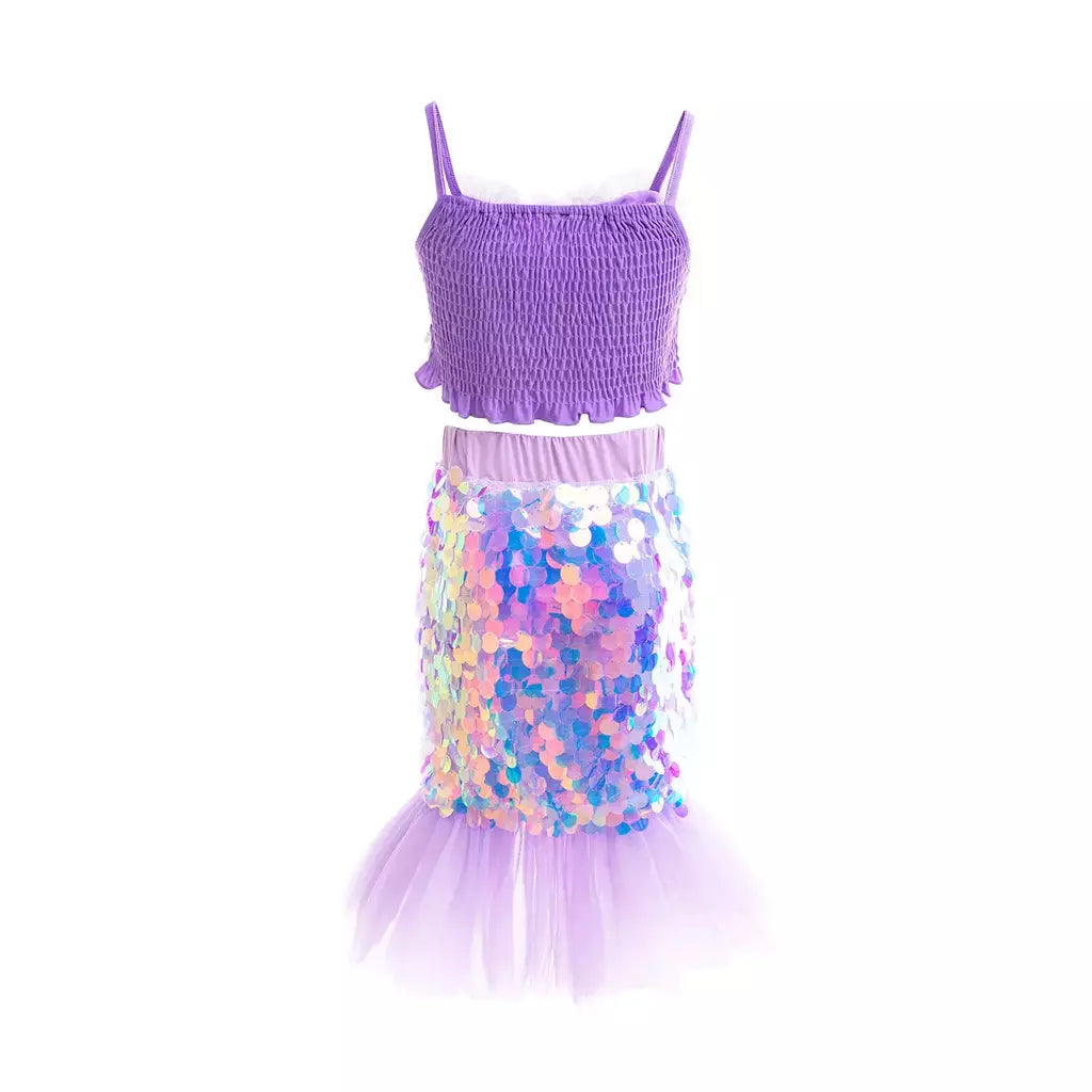 Meninas roxo-azul sereia ariel cosplay vestido de halloween vestido de festa de aniversário meninas praia vestido de férias