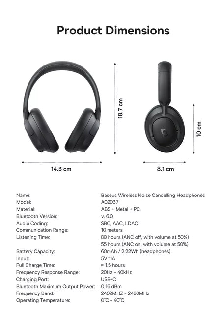 Baseus bowie h1s fones de ouvido sem fio bluetooth 5.4 cancelamento de ruído 46db sobre a orelha fone de ouvido de áudio espacial de alta resolução 120h tempo