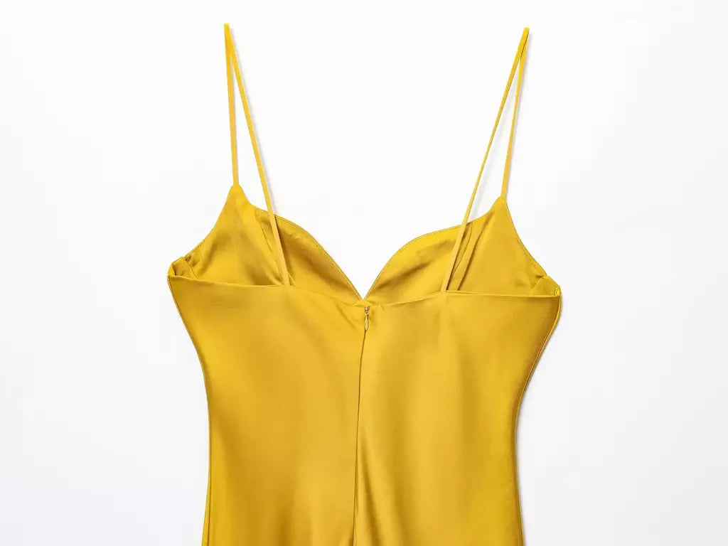 2025 verão novos produtos temperamento feminino sexy cetim texturizado vestido moda sexy suspender vestido