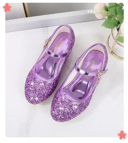 Meninas sapatos crianças salto alto glitter sandálias de cristal moda fivela crianças princesa sapato dança estudante desempenho sapatos de couro