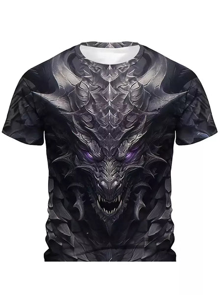 Camiseta de manga curta com estampa Dragão 3D masculina, camiseta casual diária de rua, esportes ao ar livre, moda urbana, verão