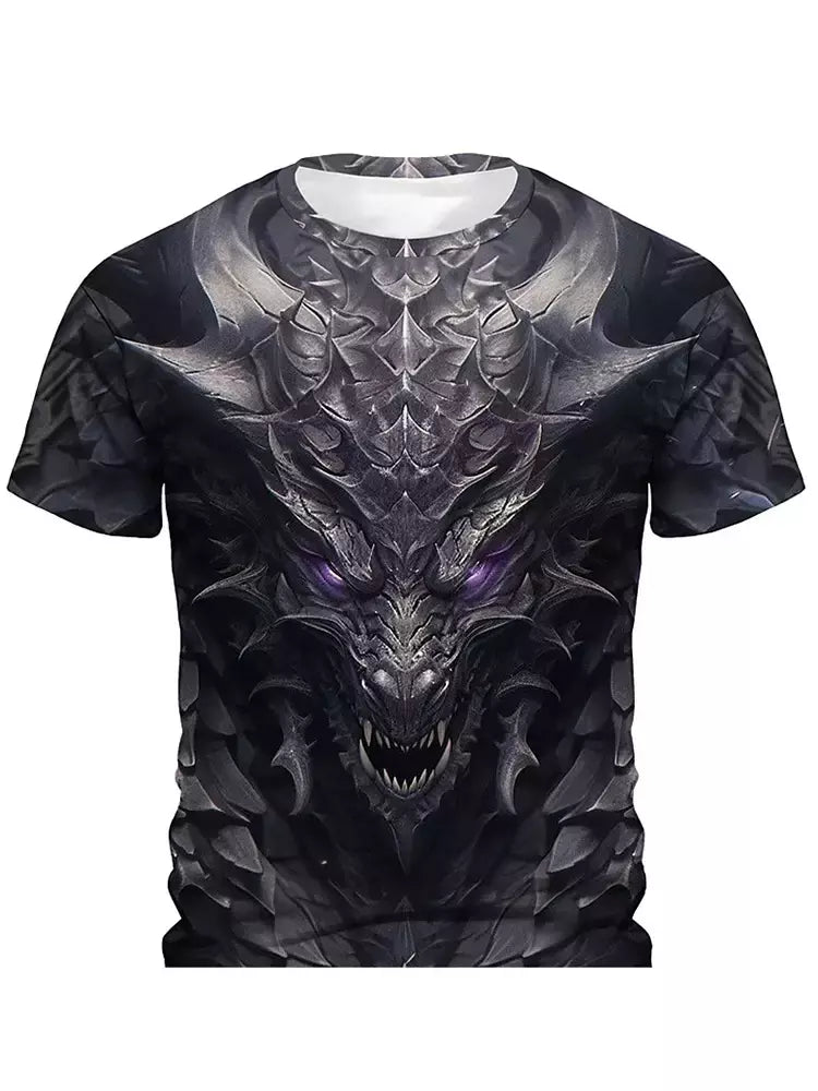 Camiseta de manga curta com estampa Dragão 3D masculina, camiseta casual diária de rua, esportes ao ar livre, moda urbana, verão