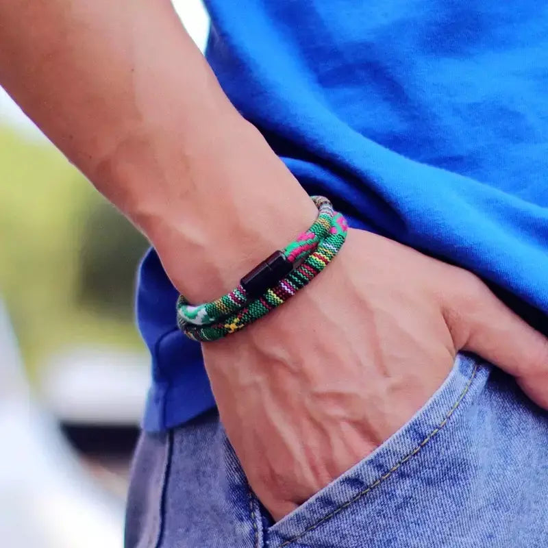 Novo em homens bohemia corda pulseira atrair magentic braclet aventura sobrevivência braslet pulseras hilo hombre praia surf brazalete