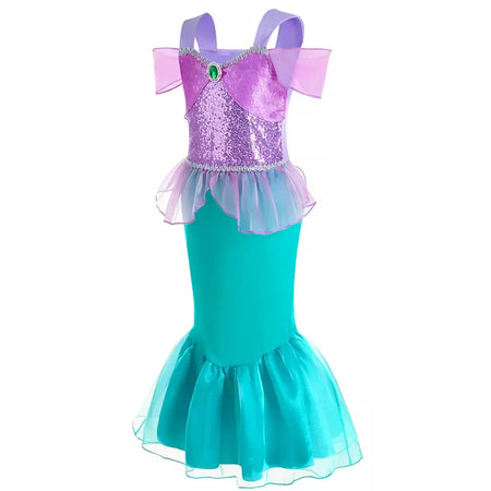 Meninas roxo-azul sereia ariel cosplay vestido de halloween vestido de festa de aniversário meninas praia vestido de férias