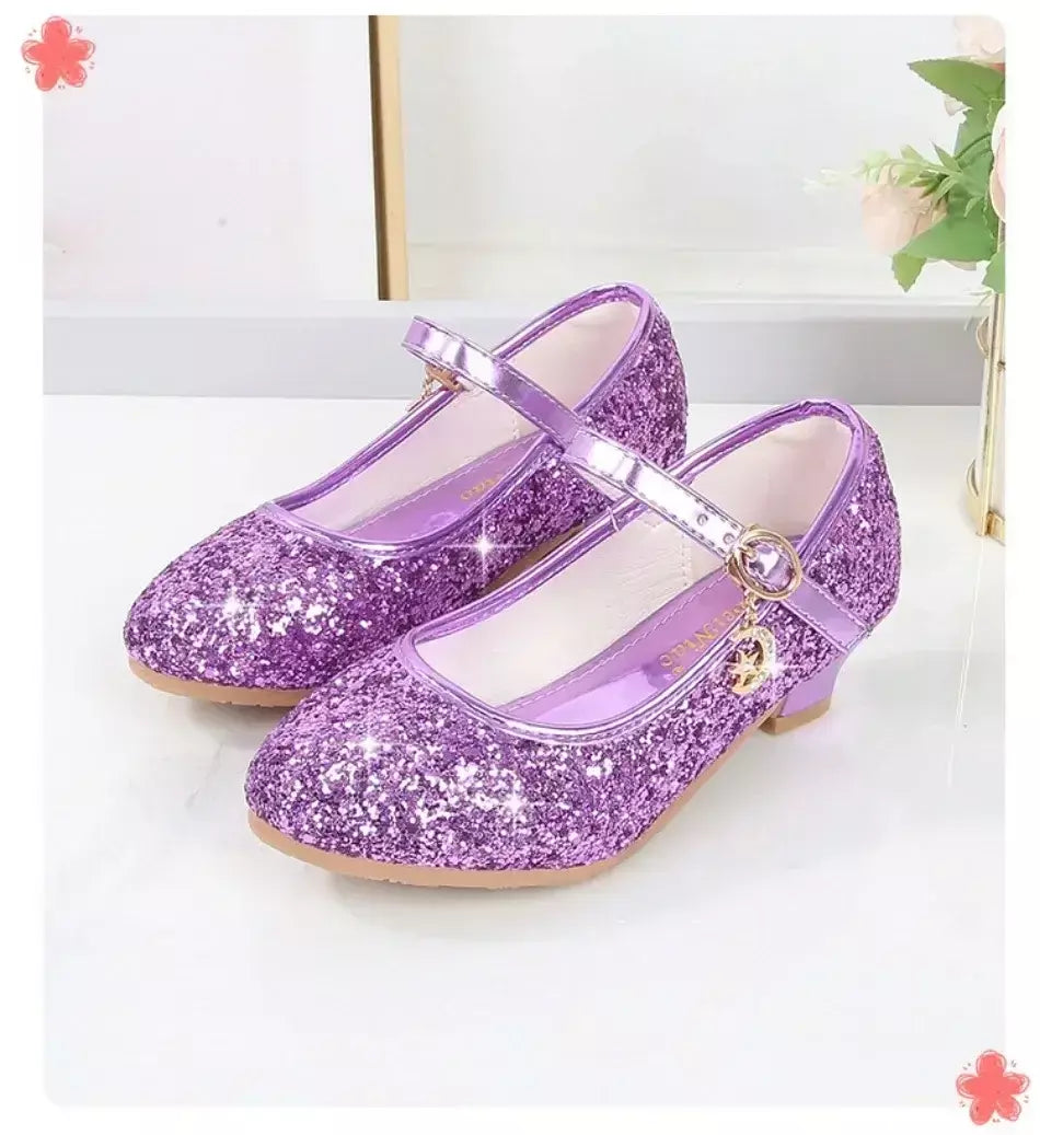 Meninas sapatos crianças salto alto glitter sandálias de cristal moda fivela crianças princesa sapato dança estudante desempenho sapatos de couro