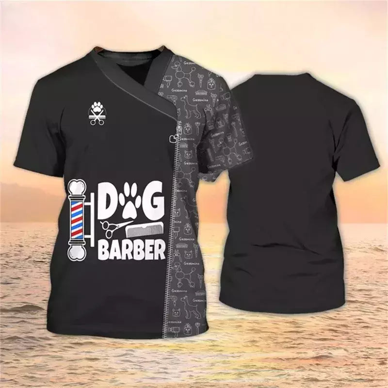 Dog Groomer's T-shirts para homens e mulheres, Pet Grooming Uniformes, Tops roupas, canino, veterinário, cabeleireiros, trabalho canino, 2024