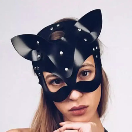 Meia face gato cosplay máscara de couro feminino olho cosplay festa de halloween pu meia máscara facial adulto suprimentos de jogo adulto jogo