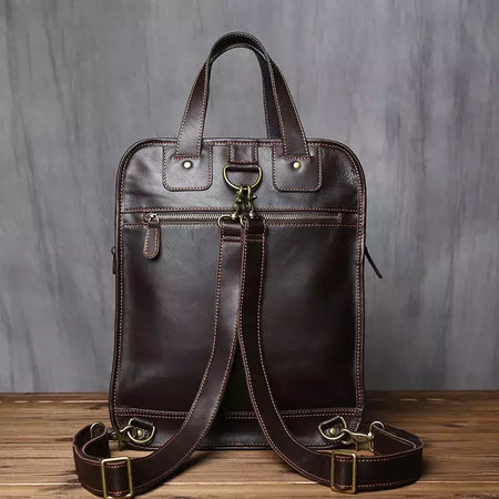 Maleta de couro retrô para homens, couro natural, bolsa vertical, bolsa de ombro casual, mochila masculina, adequada para laptop de 15 ", NZPJ