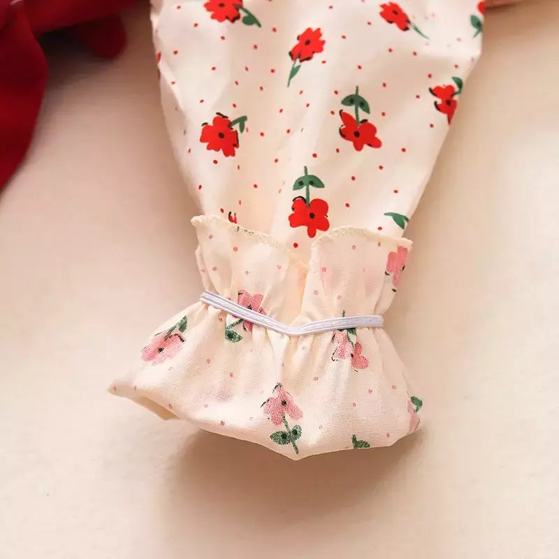 Outono novas meninas recém-nascidas vestido de manga longa dos desenhos animados fragmentado flor lapela bebê vestido de princesa flor cinta vestido
