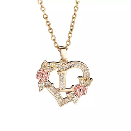 Venda quente oco amor flor 26 letras em inglês pingente de diamante senhora colar pingente personalizado moda clavícula corrente