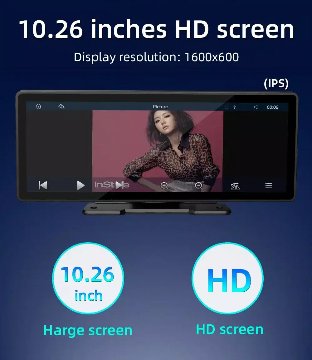 Bqcc 10.26 Polegada portátil sem fio carplay tela hd câmera de ré traseira rádio do carro dvr mp5 multimídia player vídeo android auto