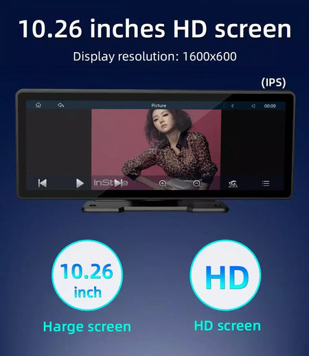 Bqcc 10.26 Polegada portátil sem fio carplay tela hd câmera de ré traseira rádio do carro dvr mp5 multimídia player vídeo android auto