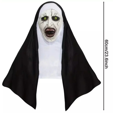 Horror a freira máscara cosplay assustador demônio sangrento fantasma rosto máscaras de látex com lenço festa de halloween traje adereços deluxe