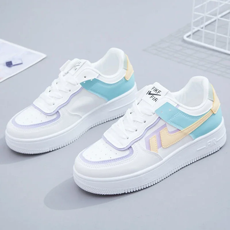 Sapatos de corrida casuais planos com cordões elegantes, tênis de corrida confortáveis de sola grossa, dedo do pé redondo, respirável, resistente ao desgaste