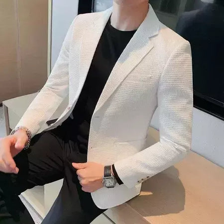 Casaco de peito único masculino, blazer slim fit, blazers grandes, casacos elegantes de luxo, outwear casual coreano para casamento