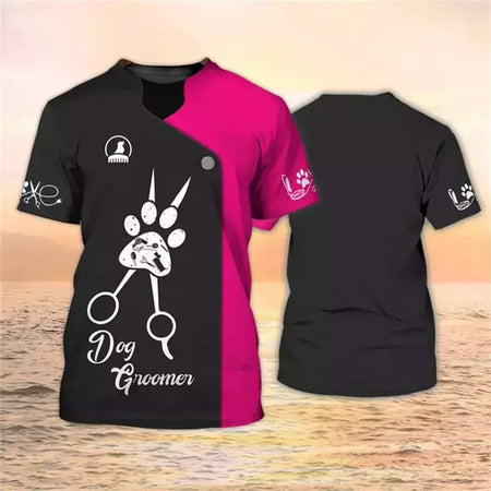 Dog Groomer's T-shirts para homens e mulheres, Pet Grooming Uniformes, Tops roupas, canino, veterinário, cabeleireiros, trabalho canino, 2024