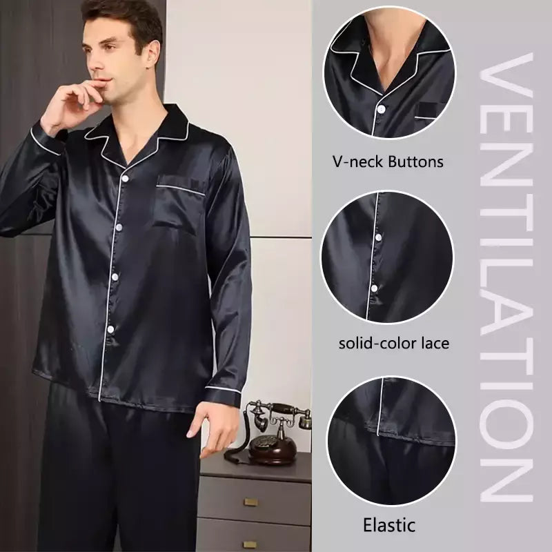 Conjunto de pijama com cardigã de manga comprida masculino, monocromático, lapela, casual, roupa de casa simples, pijamas, plus size, juventude, outono, inverno, 2 peças, conjunto