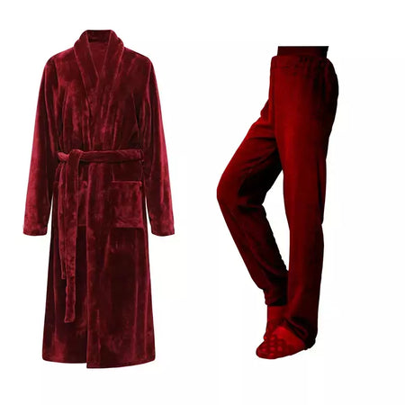 Camisola Nobre Flanela Preta, Longo Robe Termal, Conjunto de Pijamas com Calças, Roupa de Casa, Luxo, Outono, Inverno