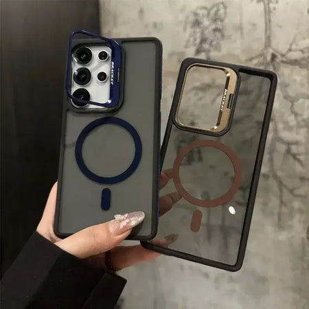 Para magsafe magnético metal lente proteção suporte caso para galaxy samsung s25 s24 s23 s22 ultra plus fe à prova de choque capa pára-choques