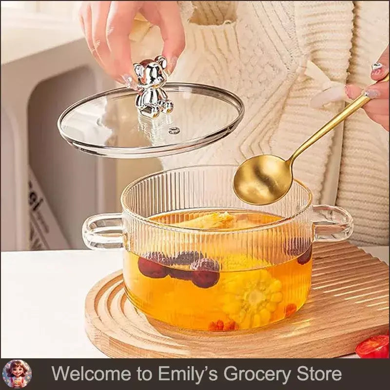 Pote de sopa de orelha dupla engrossado com tampa pote de vidro de alto borosilicato doméstico conveniente sopa macarrão instantâneo panela de leite