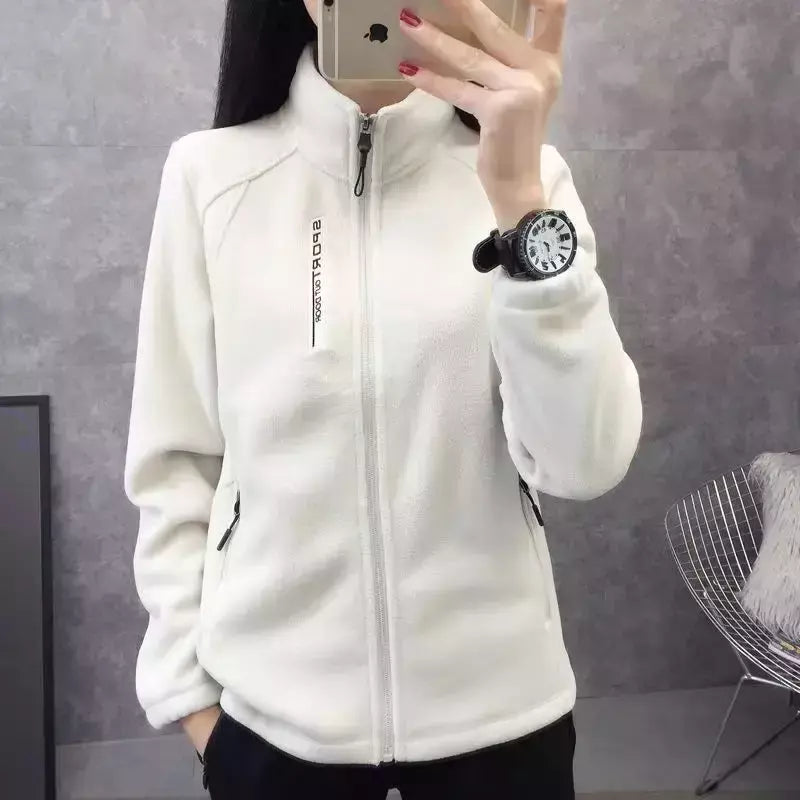 Casacos de lã tamanho grande para mulheres, cardigã quente, roupas esportivas casuais ao ar livre, caminhadas, jogging, ioga, jaquetas femininas, inverno, primavera