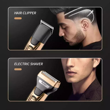 Kemei-Kit de higiene elétrica para homens, aparador de pêlos de barba, barbear corpo, nariz e orelha, lâmina facial recarregável, 3in 1