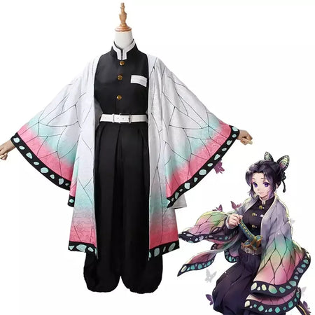 Anime kimetsu não yaiba kochou kochou shinobu cosplay traje demônio slayer kochou uniformes perucas cabelos halloween para crianças adulto