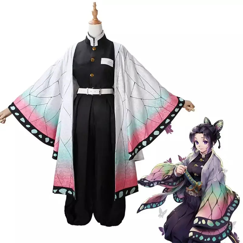 Anime kimetsu não yaiba kochou kochou shinobu cosplay traje demônio slayer kochou uniformes perucas cabelos halloween para crianças adulto