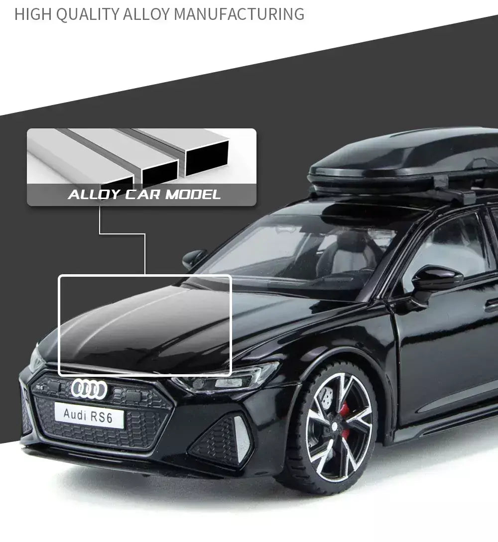 1:32 Audi RS6 Modelo de carro de brinquedo com portas de som e luz, modelo fundido de liga aberta, coleção de veículos para meninos e adultos, presente de festival