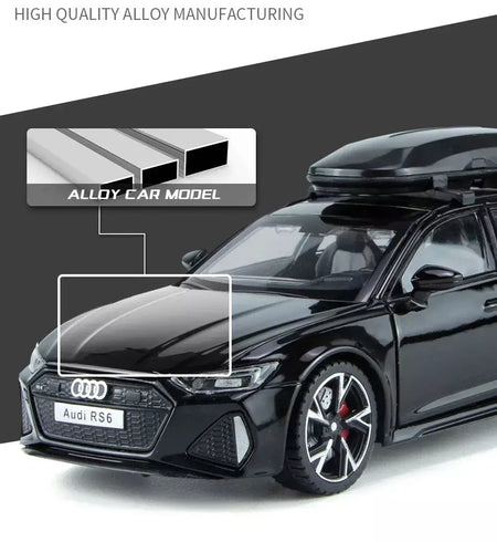 1:32 Audi RS6 Modelo de carro de brinquedo com portas de som e luz, modelo fundido de liga aberta, coleção de veículos para meninos e adultos, presente de festival